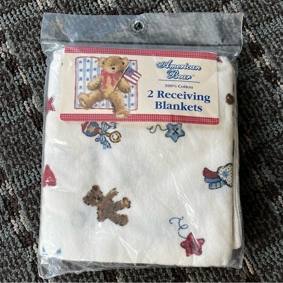 2 Vintage Receiving Baby Blankets Cotton USA 1980's Teddy Bear NOS 30X30 Kmart - Picture 9 of 9